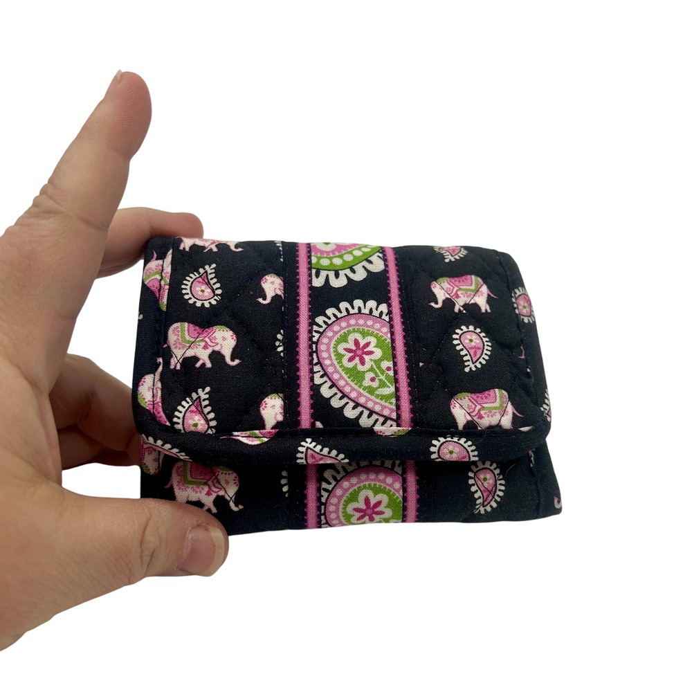 Vera Bradley Pink Elephants Pocket Wallet NWT Quilted Cotton Trifold Navy Pink